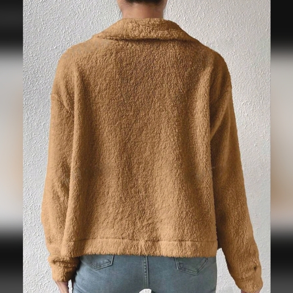 Streetwear Society Brown Plush Oversized Soft Teddy Jacket with Pockets & Button - Picture 2 of 8